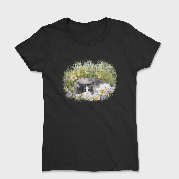 Cat Sleeping in Flower Field, Tricou Femei