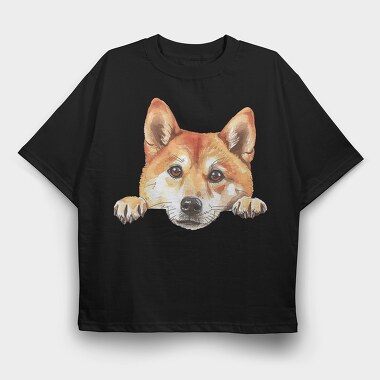 Watercolor Peeking Shiba, Tricou Oversize Barbati (Unisex)