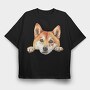 Watercolor Peeking Shiba, Tricou Oversize Barbati (Unisex)