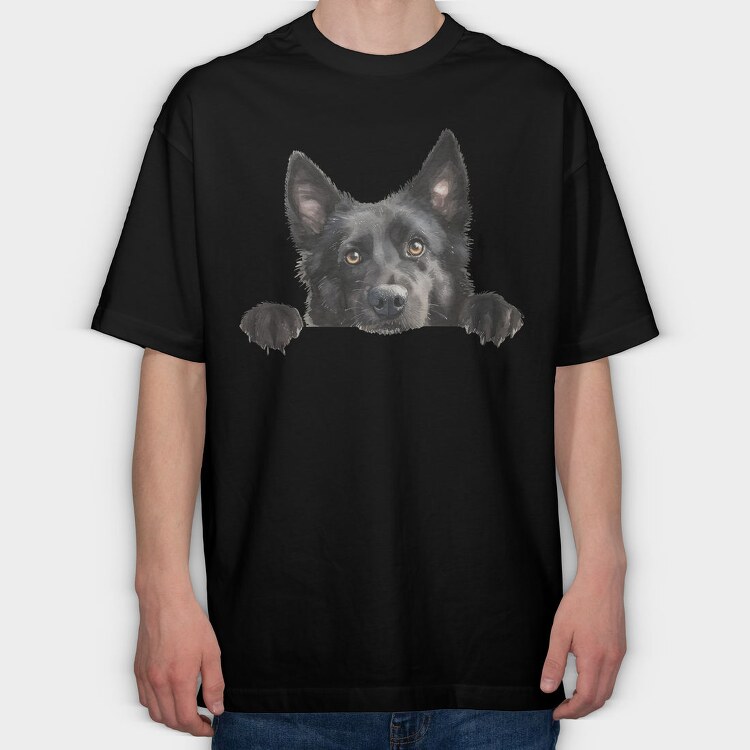 Watercolor Peeking Buhund, Tricou Oversize Barbati (Unisex)