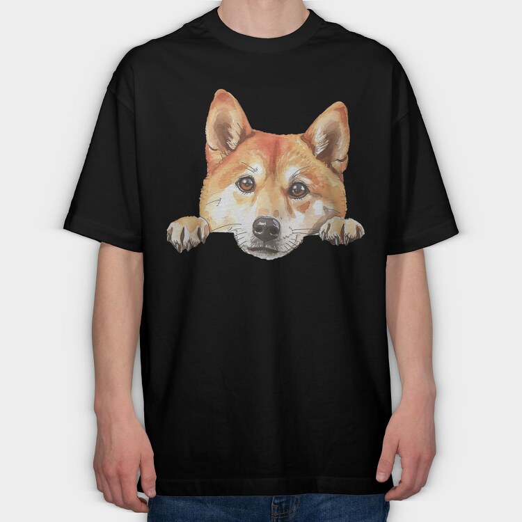 Watercolor Peeking Shiba, Tricou Oversize Barbati (Unisex)