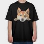 Watercolor Peeking Shiba, Tricou Oversize Barbati (Unisex)
