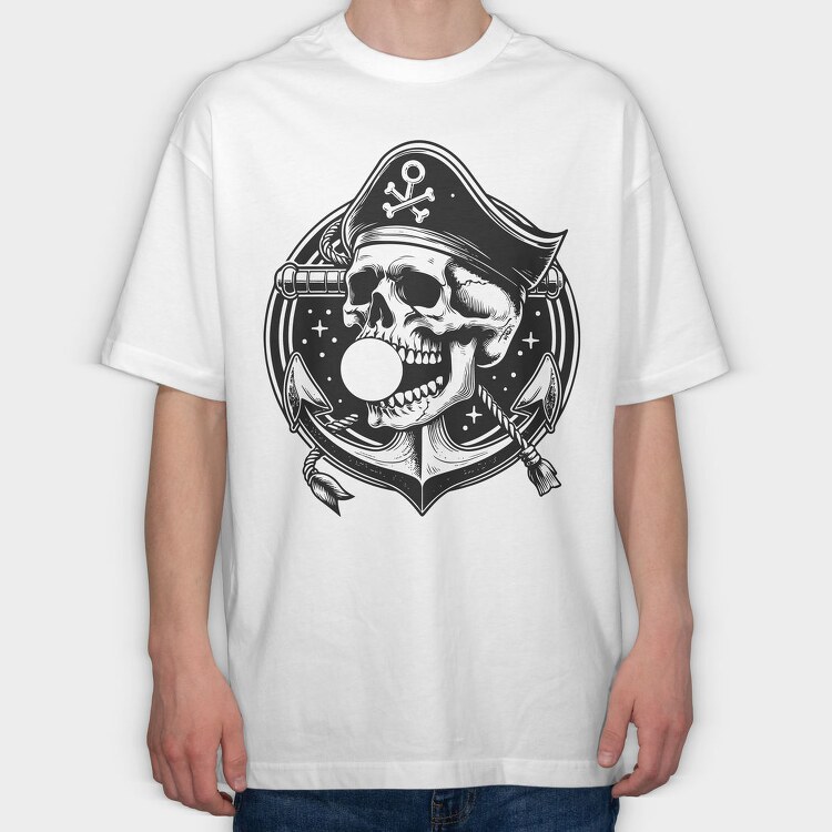Pirate Skull Bubblegum, Tricou Oversize Barbati (Unisex)