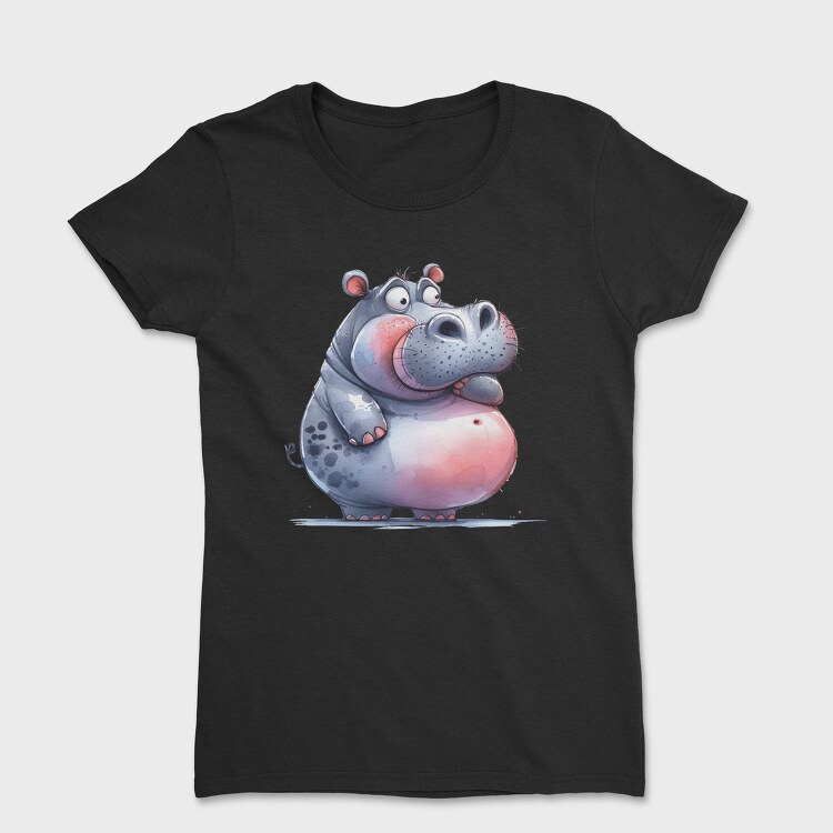 Watercolor Hippo Hug, Tricou Femei