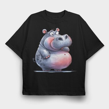 Watercolor Hippo Hug, Tricou Oversize Barbati (Unisex)