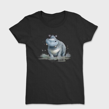 Watercolor Hippo Smile, Tricou Femei