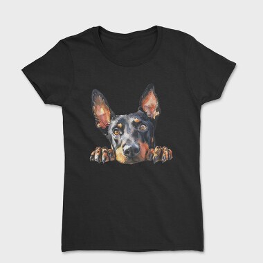 Watercolor Peeking Doberman, Tricou Femei