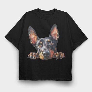 Watercolor Peeking Doberman, Tricou Oversize Barbati (Unisex)