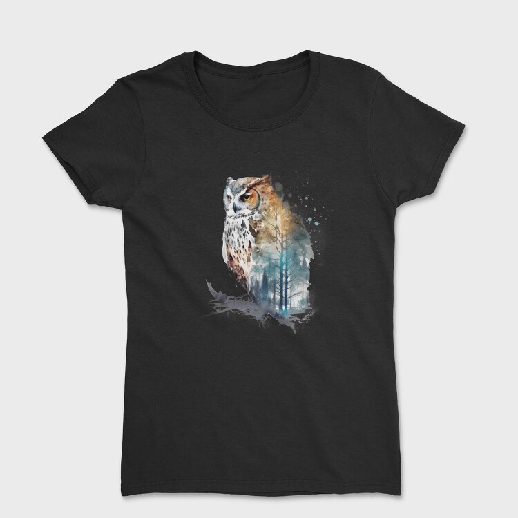 Watercolor Owl Forest, Tricou Femei