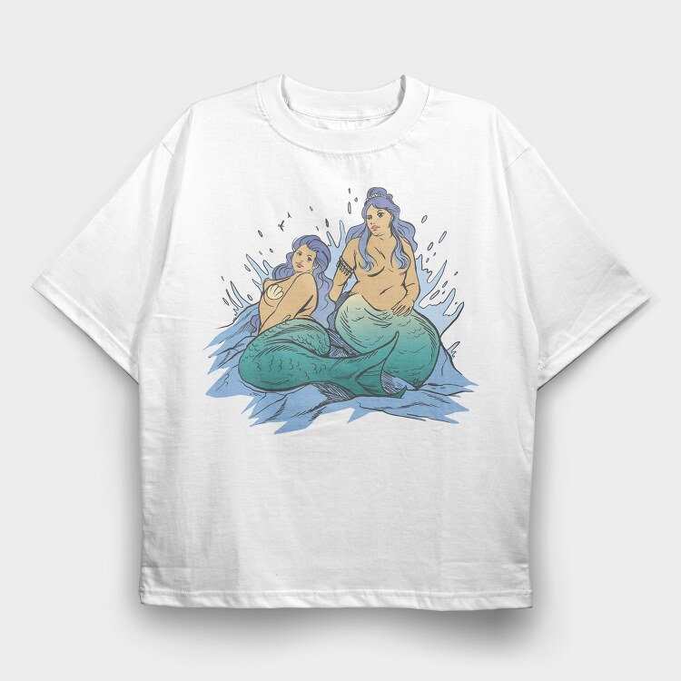 Plus Sized Mythological Two Mermaids, Tricou Oversize Barbati (Unisex)