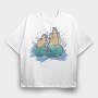 Plus Sized Mythological Two Mermaids, Tricou Oversize Barbati (Unisex)