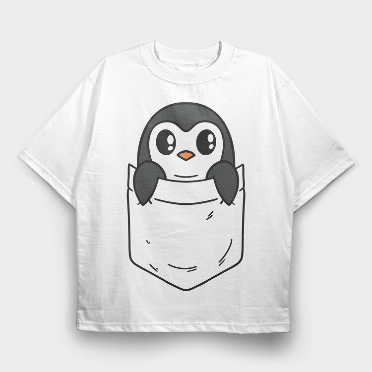 Pocket Penguin, Tricou Oversize Barbati (Unisex)