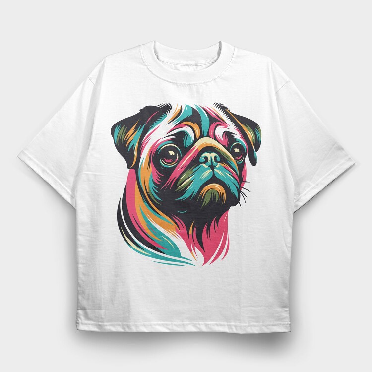 Pop Art Pug Dog, Tricou Oversize Barbati (Unisex)