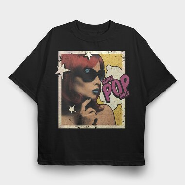 Pop Art Woman With Sunglasses Tote Super Pop, Tricou Oversize Barbati (Unisex)