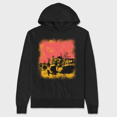 Port With Ships And Boats Sight Seen, Hanorac Oversize Barbati (Unisex)