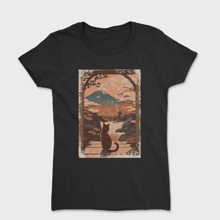Cat Sitting Traditional Japanese, Tricou Femei