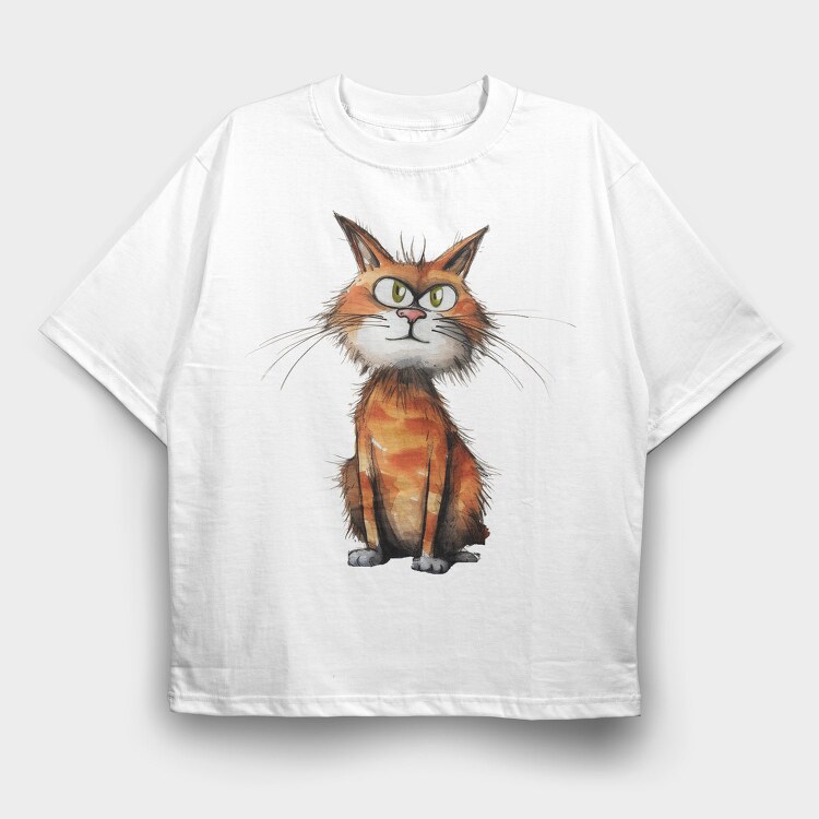 Watercolor Maine Coon, Tricou Oversize Barbati (Unisex)