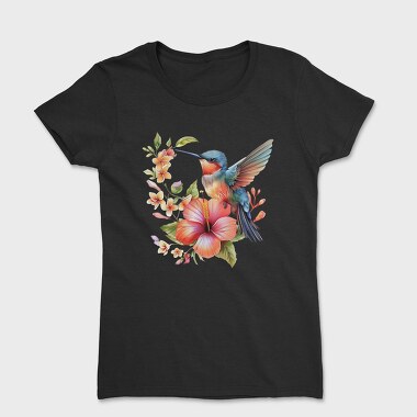 Watercolor Hummingbird Floral, Tricou Femei