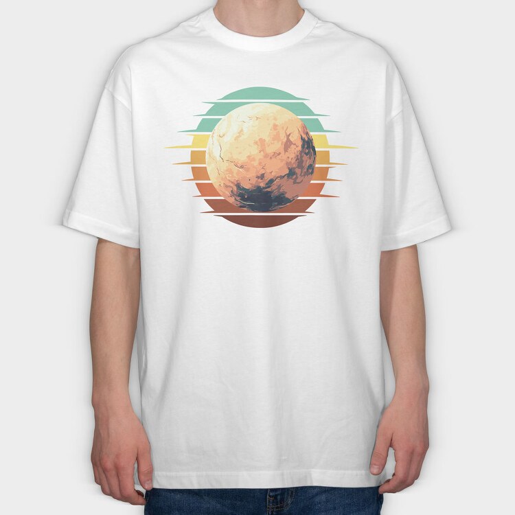 Pluto Retro Sunset Planet, Tricou Oversize Barbati (Unisex)