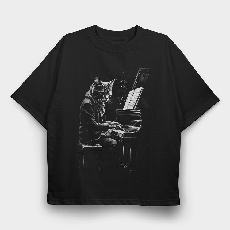 Catpiano, Tricou Oversize Barbati (Unisex)