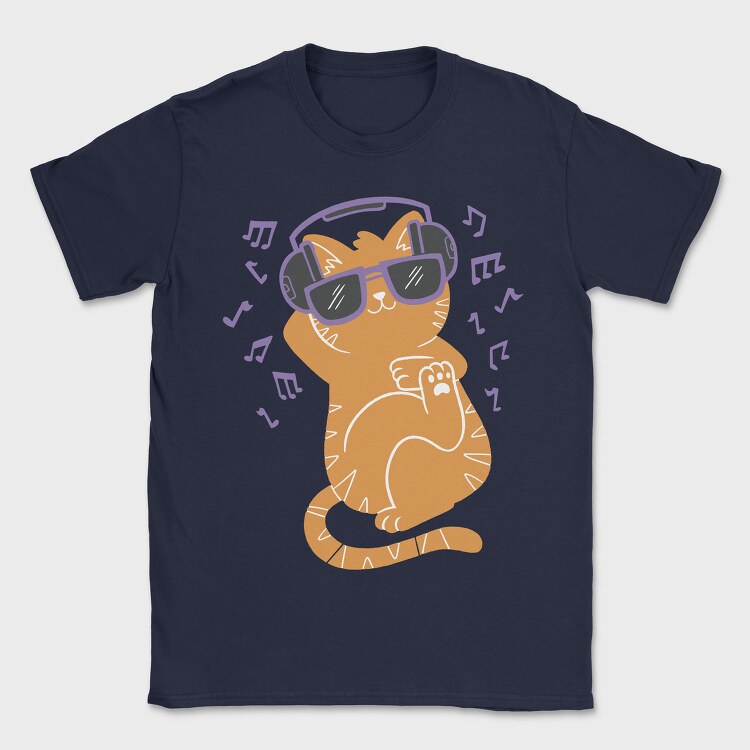 Cat With Sunglasses and Headphones, Tricou Barbati (Unisex)