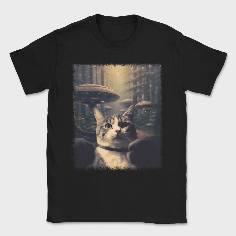 Cat With Alien Spaceships, Tricou Barbati (Unisex)
