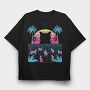 Cat Vaporwave, Tricou Oversize Barbati (Unisex)