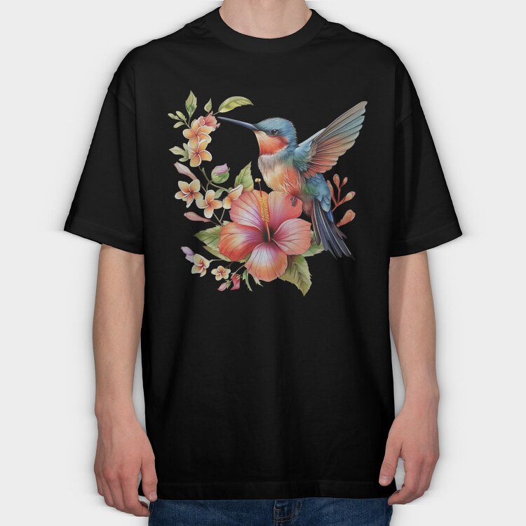 Watercolor Hummingbird Floral, Tricou Oversize Barbati (Unisex)