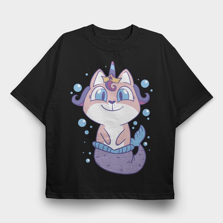 Cat Unicorn Mermaid, Tricou Oversize Barbati (Unisex)