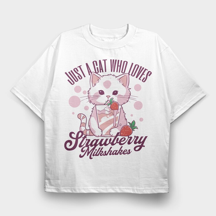 Cat Strawberry Milkshake, Tricou Oversize Barbati (Unisex)