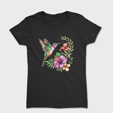 Watercolor Hummingbird Flowers, Tricou Femei