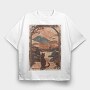 Cat Sitting Traditional Japanese, Tricou Oversize Barbati (Unisex)