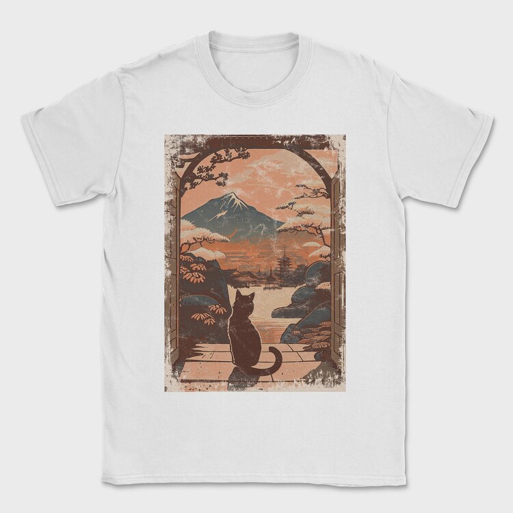 Cat Sitting Traditional Japanese, Tricou Barbati (Unisex)
