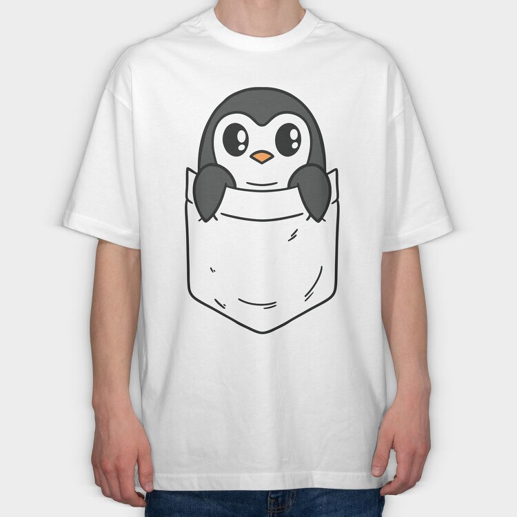 Pocket Penguin, Tricou Oversize Barbati (Unisex)