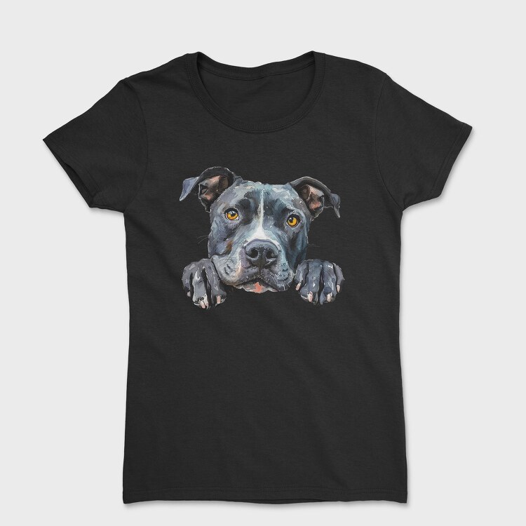 Watercolor Pit Bull Peek, Tricou Femei