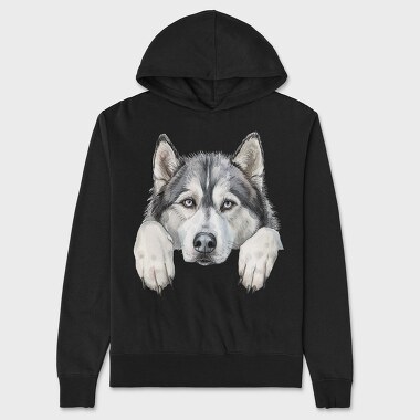 Watercolor Husky Peek, Hanorac Oversize Barbati (Unisex)