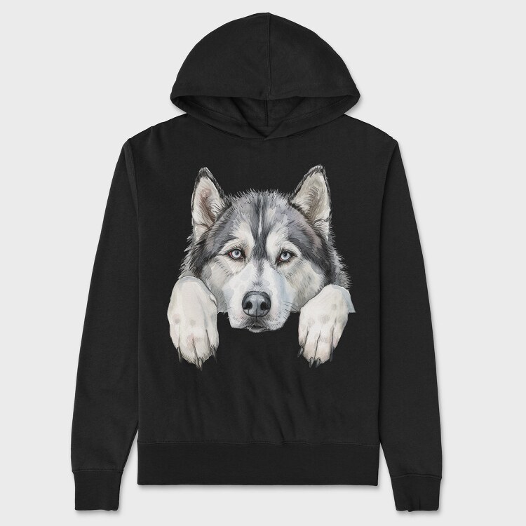 Watercolor Husky Peek, Hanorac Oversize Barbati (Unisex)