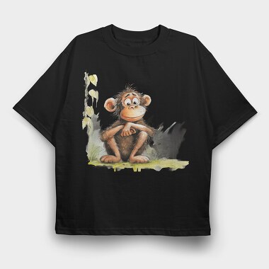 Watercolor Monkey Peek, Tricou Oversize Barbati (Unisex)