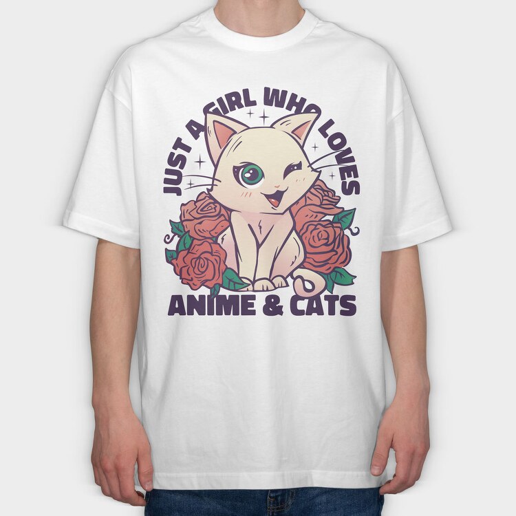 Cat Kawaii Anime Quote, Tricou Oversize Barbati (Unisex)