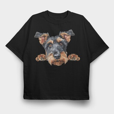 Watercolor Peeking Airdale, Tricou Oversize Barbati (Unisex)
