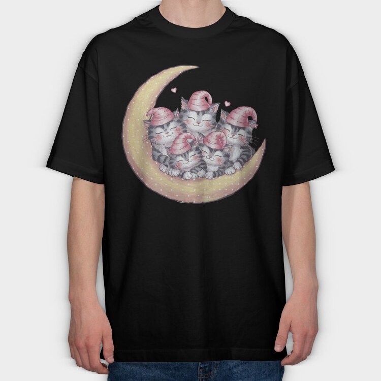 Watercolor Sleepy Kittens, Tricou Oversize Barbati (Unisex)