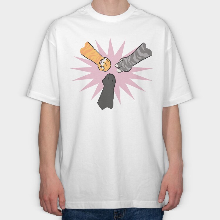 Cat Paws Playing Rock Paper Scissors, Tricou Oversize Barbati (Unisex)