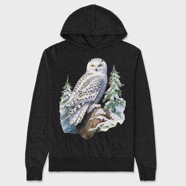 Watercolor Snowy Owl, Hanorac Oversize Barbati (Unisex)