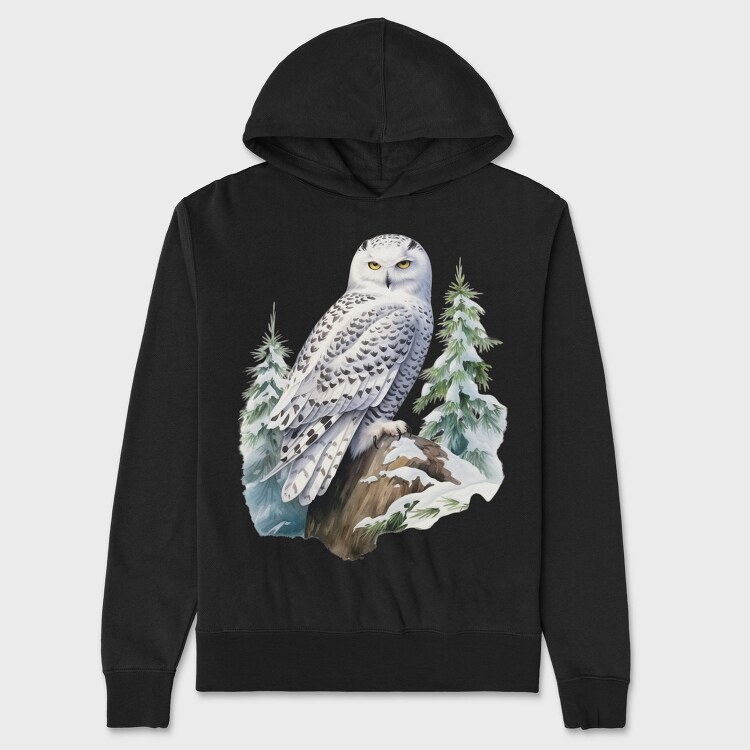 Watercolor Snowy Owl, Hanorac Oversize Barbati (Unisex)