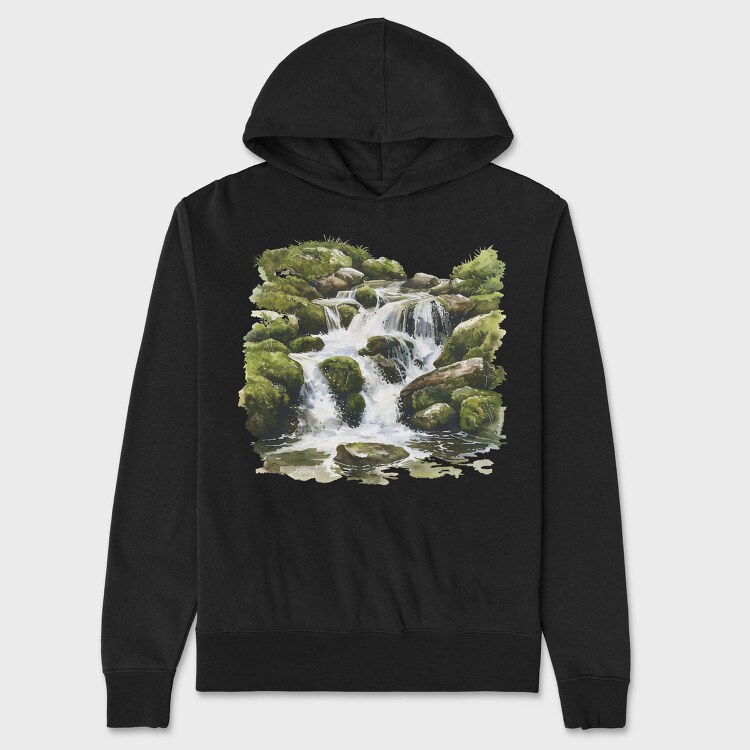 Watercolor Stream Moss, Hanorac Oversize Barbati (Unisex)