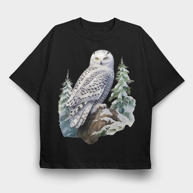 Watercolor Snowy Owl, Tricou Oversize Barbati (Unisex)