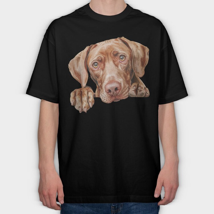 Watercolor Vizsla Peep, Tricou Oversize Barbati (Unisex)