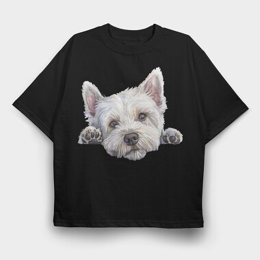 Watercolor Westie Peeking, Tricou Oversize Barbati (Unisex)