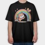 Cat Rainbow Cartoon, Tricou Oversize Barbati (Unisex)