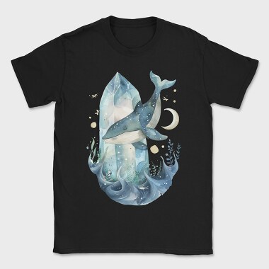 Watercolor Whale Moon, Tricou Barbati (Unisex)